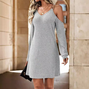 Elegant intellectual style women's dress autumn and winter new high - waisted V - neck short skirt women - Negative Apparel