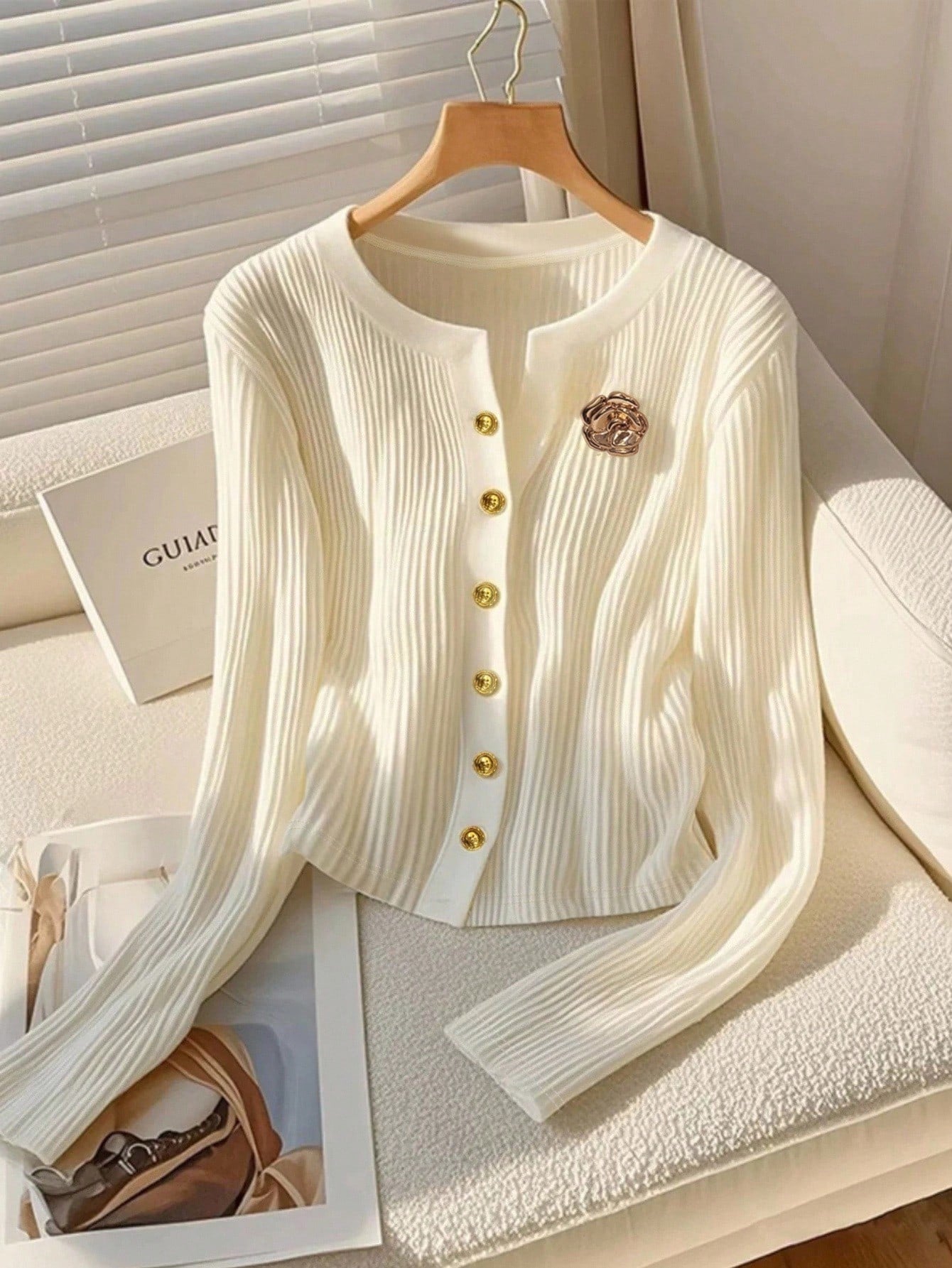 Elegant Knitted Long Sleeve Button Decorated Women T-Shirt Fall Cloth For Women - Negative Apparel