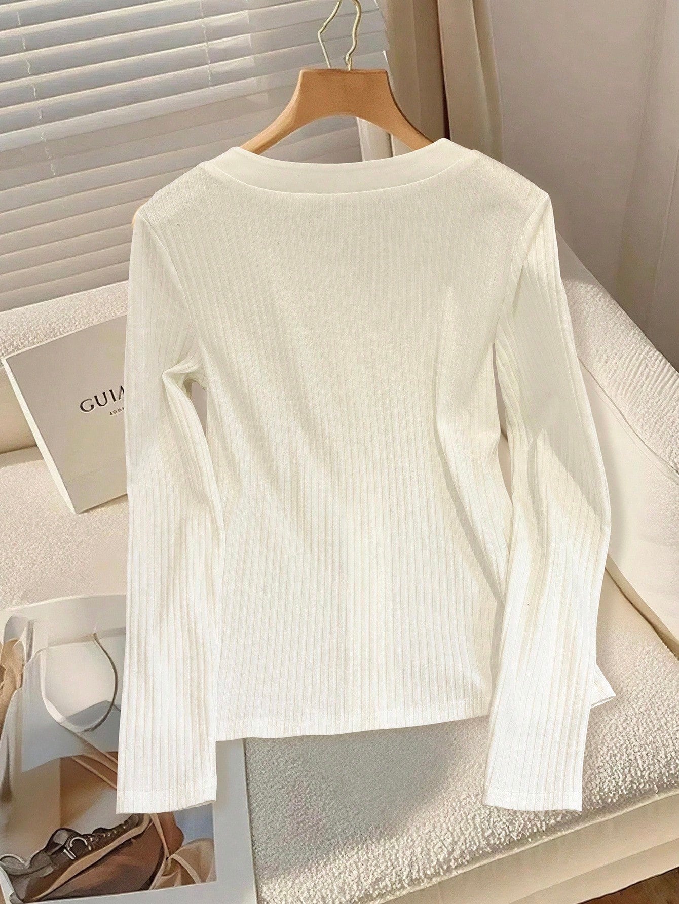 Elegant Knitted Long Sleeve Button Decorated Women T-Shirt Fall Cloth For Women - Negative Apparel