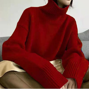 Elegant Lady Style Turtleneck Sweater – Solid Color Loose Fit Knit Top - Negative Apparel