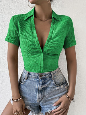 Elegant new solid color fashion breathable knitted short shirt short sleeve women's top - Negative Apparel