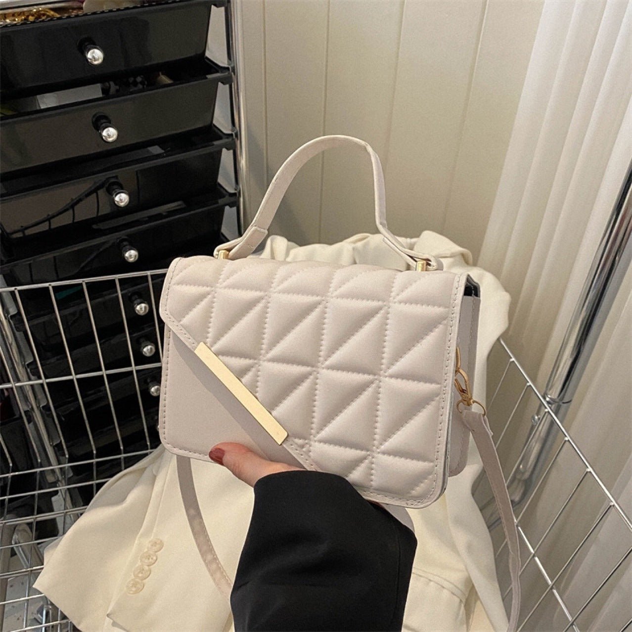 Elegant Portable Mini Stylish Flap Top Handle Bag With Adjustable Shoulder Strap For Female,For Lady Best Personalized Gifts For Women, Mom & Girlfriends - Negative Apparel