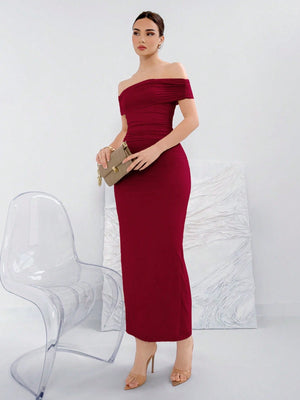 Elegant Ruched Off - Shoulder Bodycon Dress For Summer - Negative Apparel