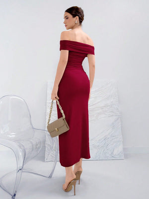 Elegant Ruched Off - Shoulder Bodycon Dress For Summer - Negative Apparel