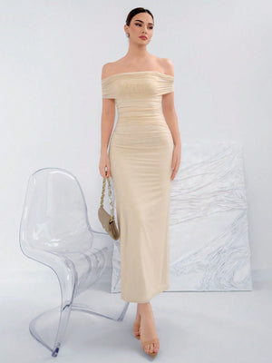 Elegant Ruched Off - Shoulder Bodycon Dress For Summer - Negative Apparel