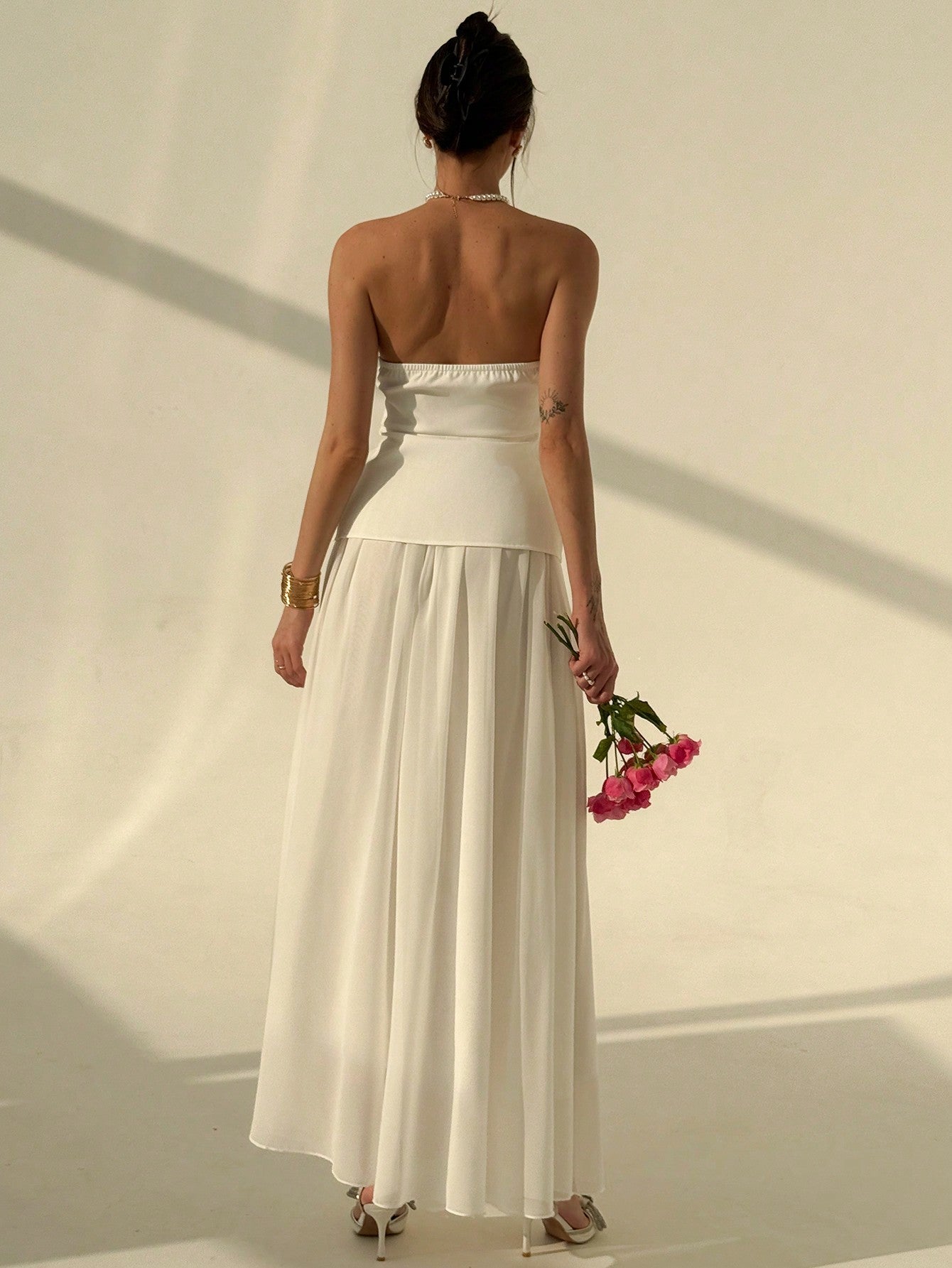 Elegant Simple Commuter Romantic Big Flare Skirt With Camisole Vest Top - Negative Apparel