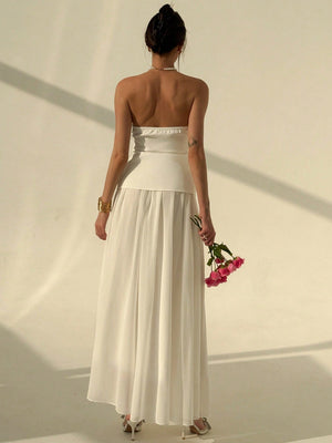 Elegant Simple Commuter Romantic Big Flare Skirt With Camisole Vest Top - Negative Apparel