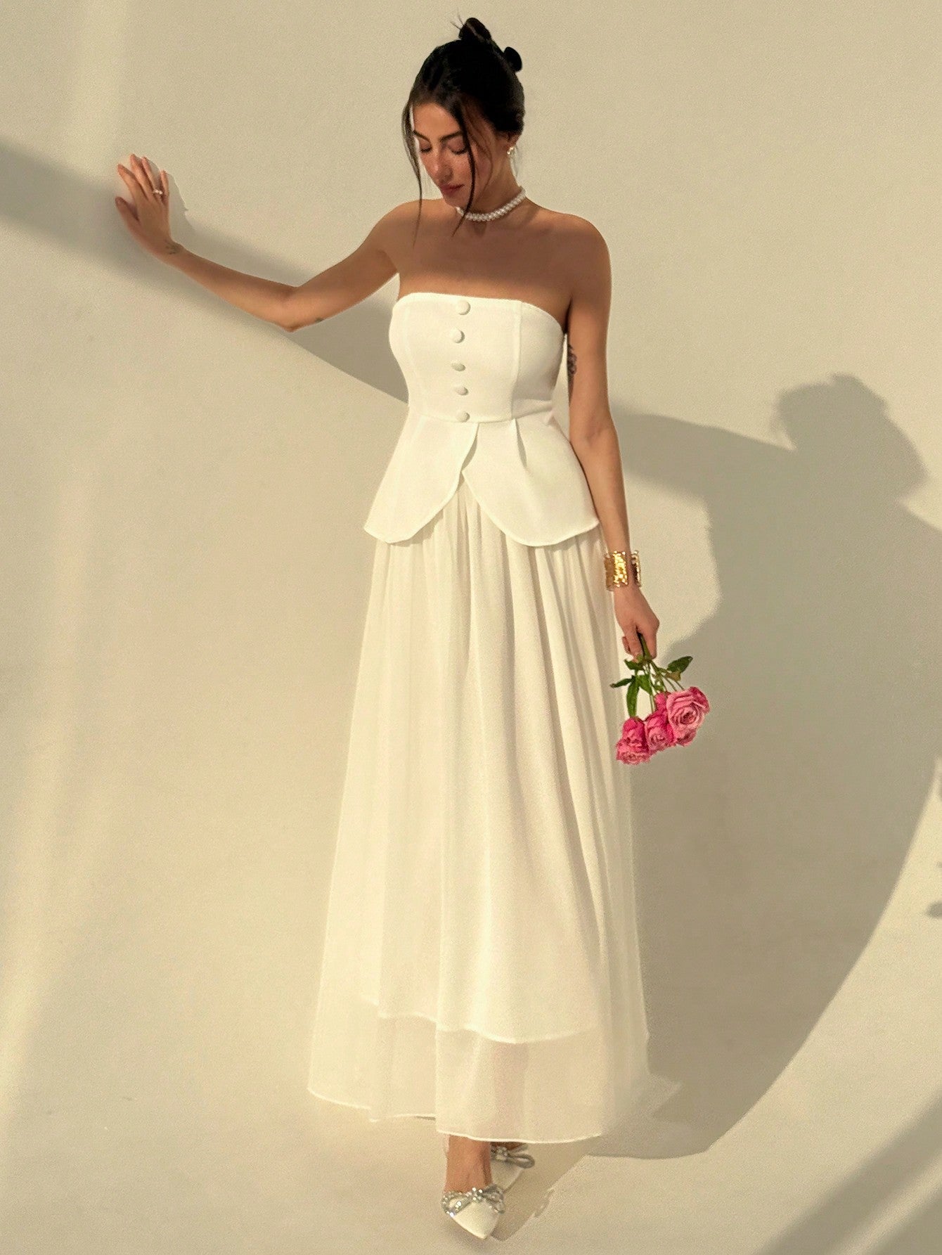 Elegant Simple Commuter Romantic Big Flare Skirt With Camisole Vest Top - Negative Apparel