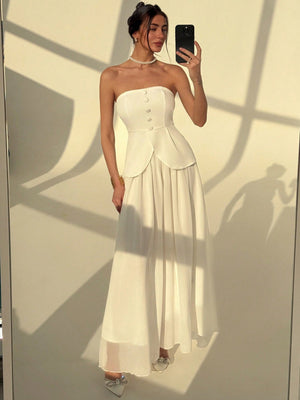 Elegant Simple Commuter Romantic Big Flare Skirt With Camisole Vest Top - Negative Apparel