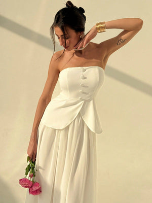 Elegant Simple Commuter Romantic Big Flare Skirt With Camisole Vest Top - Negative Apparel