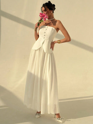 Elegant Simple Commuter Romantic Big Flare Skirt With Camisole Vest Top - Negative Apparel