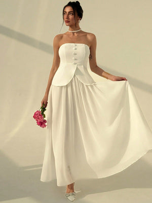 Elegant Simple Commuter Romantic Big Flare Skirt With Camisole Vest Top - Negative Apparel