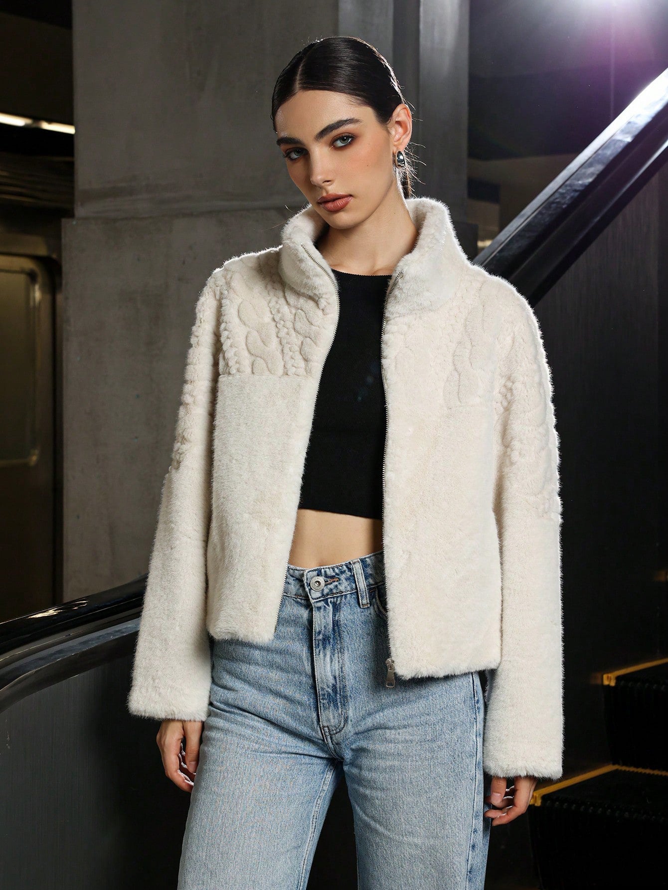 Elegant White Fur Short Coat for Women | Temperament Commuter Korean Style - Negative Apparel