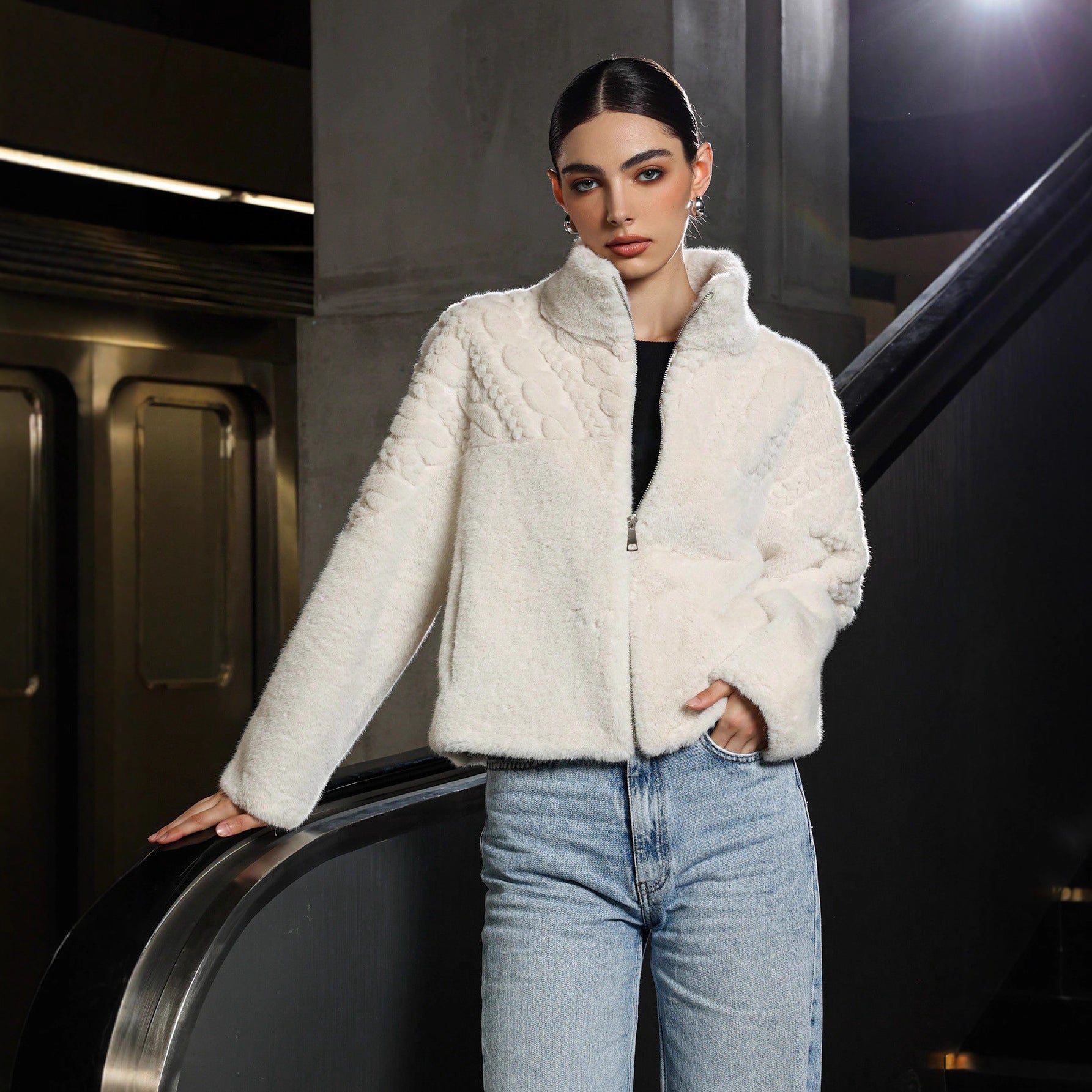 Elegant White Fur Short Coat for Women | Temperament Commuter Korean Style - Negative Apparel