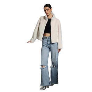 Elegant White Fur Short Coat for Women | Temperament Commuter Korean Style - Negative Apparel