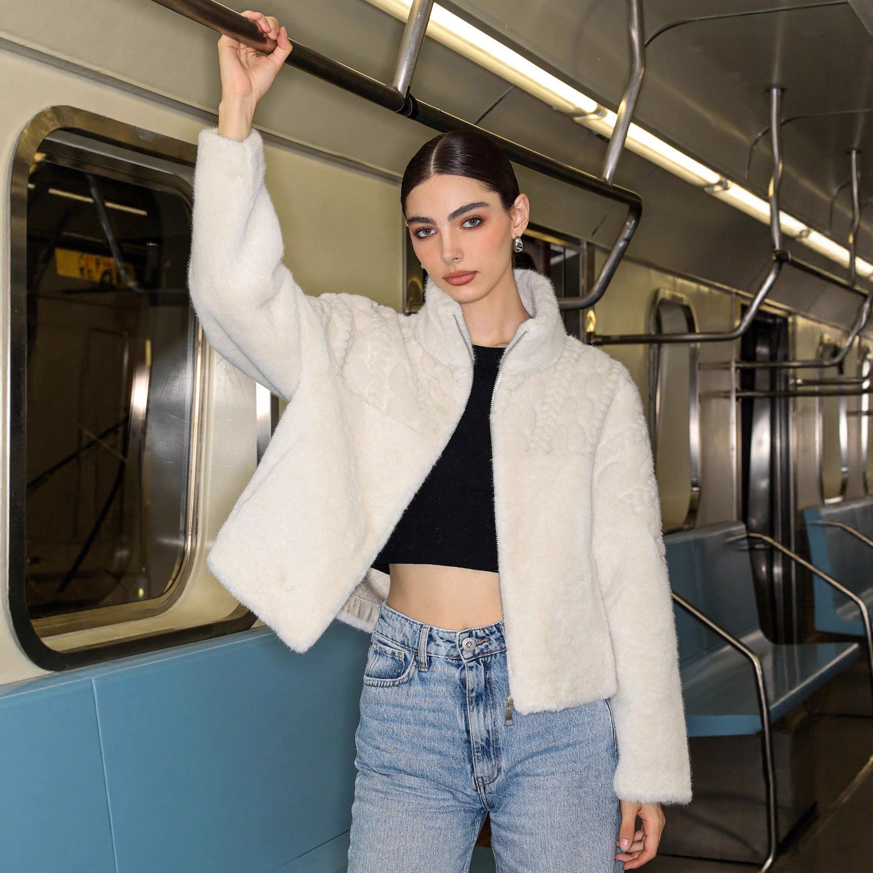 Elegant White Fur Short Coat for Women | Temperament Commuter Korean Style - Negative Apparel