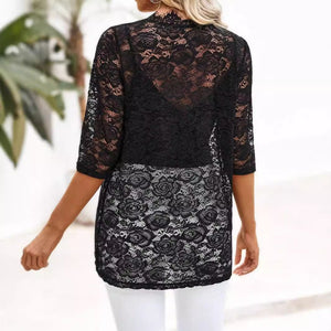 Elegant women's cardigan placket splicing fashion lace lace jacket top - Negative Apparel