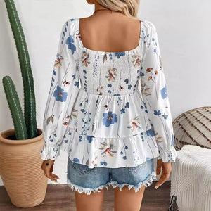 Elegant women's flower printing corset long - sleeved T-shirt top women - Negative Apparel