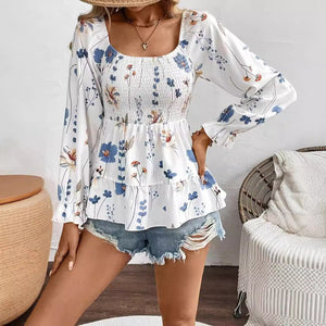 Elegant women's flower printing corset long - sleeved T-shirt top women - Negative Apparel