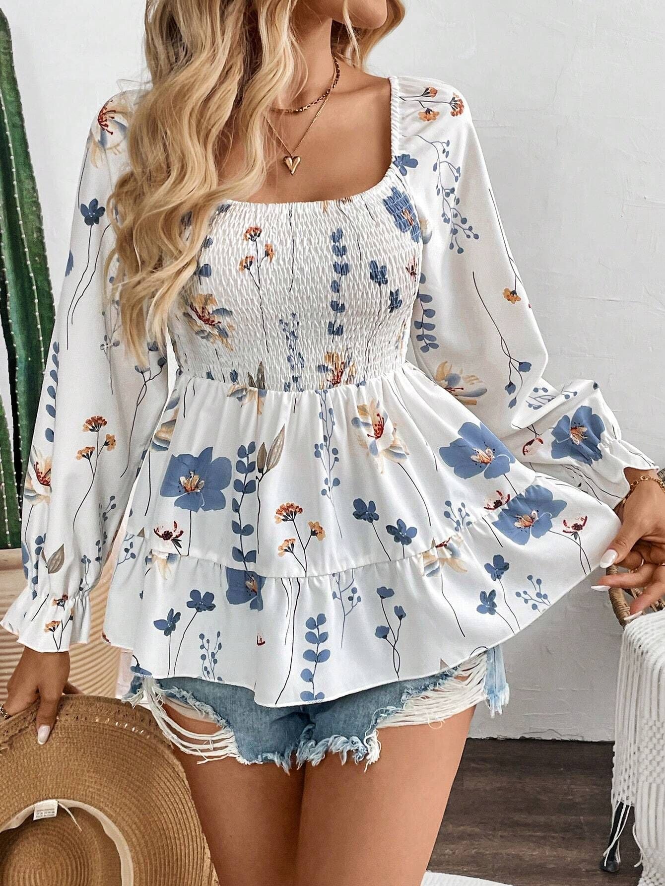Elegant women's flower printing corset long - sleeved T-shirt top women - Negative Apparel