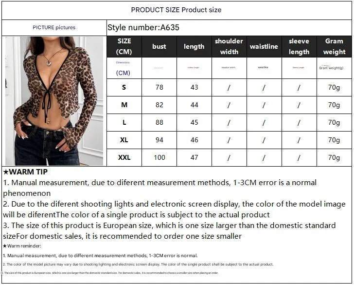 Elegant women's transparent mesh leopard print front lace - up long - sleeved top - Negative Apparel