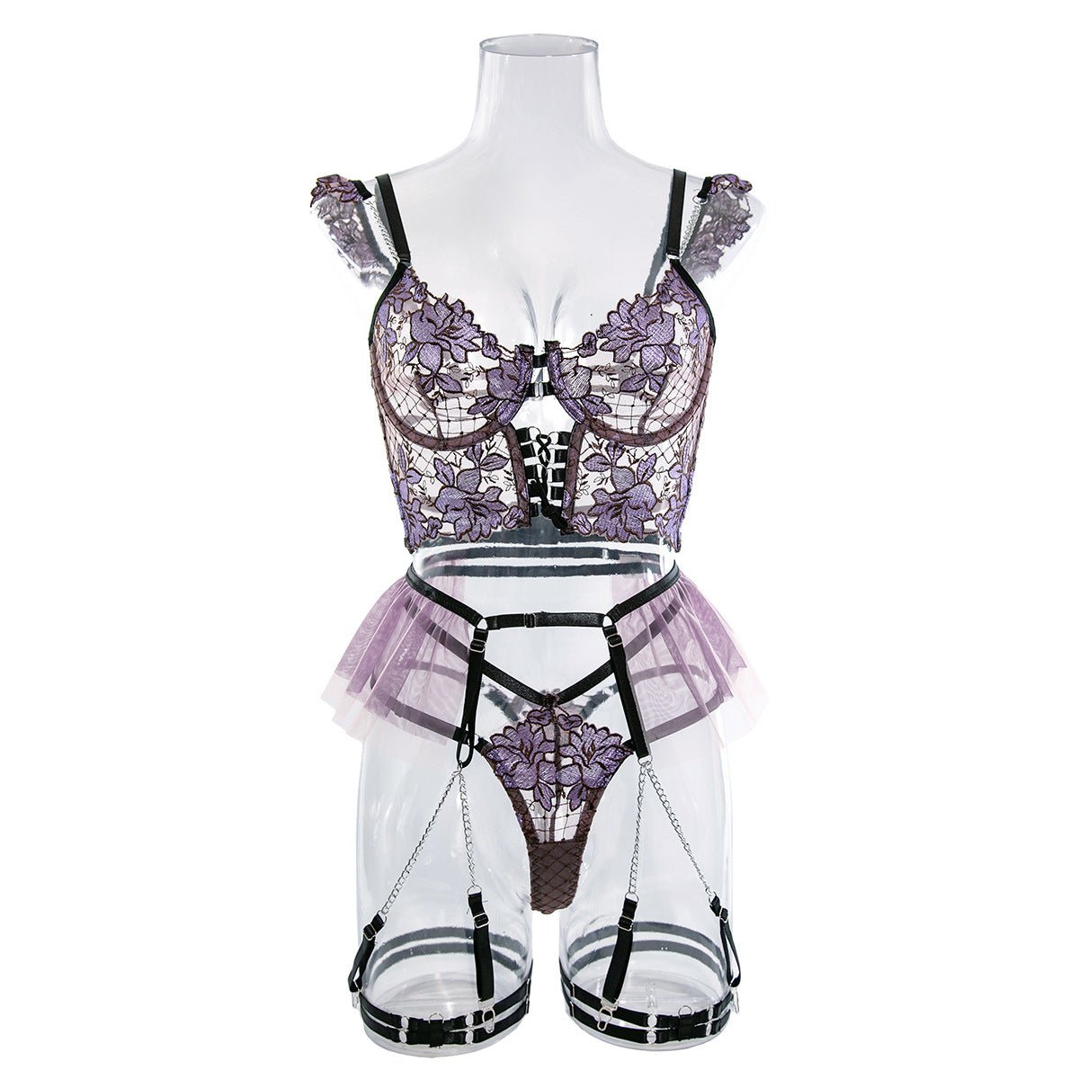 Embroidered flowers gathered cute metal pendant four - piece set - Negative Apparel