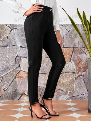 EMERY ROSE Slant Pocket Asymmetrical Hem Tailor Pants - Negative Apparel