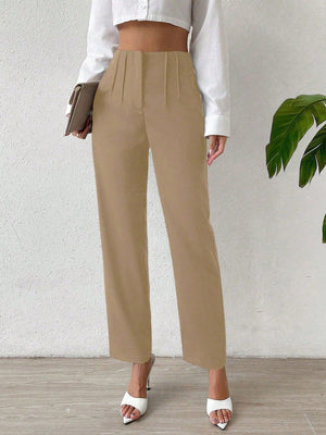 Essnce Solid Fold Pleated Straight Leg Pants - Negative Apparel