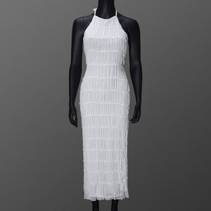 Ethereal Muse | Backless Pleated Halter Maxi Dress - Negative Apparel