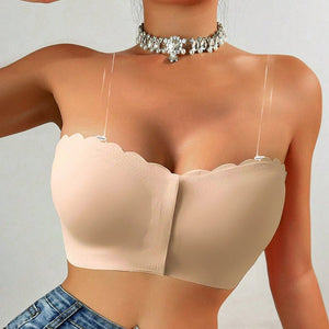 European and American cross - border front buckle seamless strapless tube top underwear removable chest pad sexy gathering bra women's summer - Negative Apparel