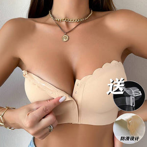 European and American cross - border front buckle seamless strapless tube top underwear removable chest pad sexy gathering bra women's summer - Negative Apparel