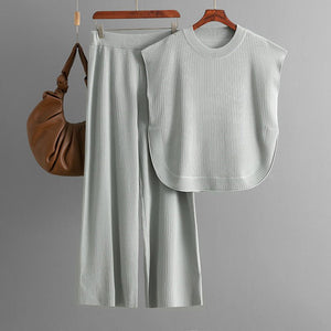 European and American cross - border suit 2025 new simple fashion loose sleeveless knitted top wide - leg pants two - piece set for women - Negative Apparel