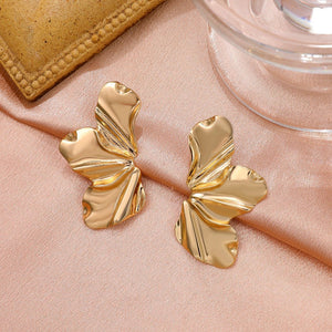 European and American retro exaggerated golden flower earrings simple temperament matte irregular petal earrings alloy earrings for women - Negative Apparel