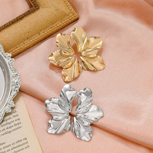 European and American retro exaggerated golden flower earrings simple temperament matte irregular petal earrings alloy earrings for women - Negative Apparel
