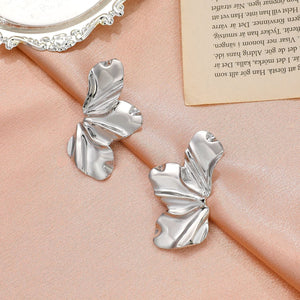 European and American retro exaggerated golden flower earrings simple temperament matte irregular petal earrings alloy earrings for women - Negative Apparel