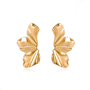 European and American retro exaggerated golden flower earrings simple temperament matte irregular petal earrings alloy earrings for women - Negative Apparel