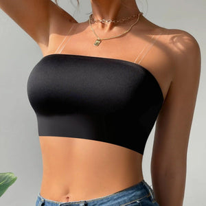 European and American sexy ice silk tube top, adjustable shoulder strap, underwear, summer thin seamless non - slip gathering four - piece set - Negative Apparel