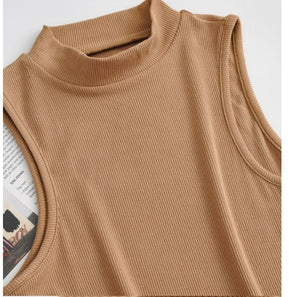 European and American summer new retro small high collar vest women's elastic slim fit short style navel - exposed sleeveless sports top - Negative Apparel