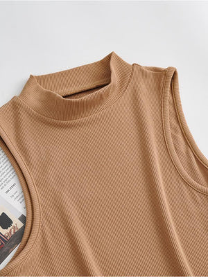 European and American summer new retro small high collar vest women's elastic slim fit short style navel - exposed sleeveless sports top - Negative Apparel