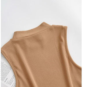 European and American summer new retro small high collar vest women's elastic slim fit short style navel - exposed sleeveless sports top - Negative Apparel