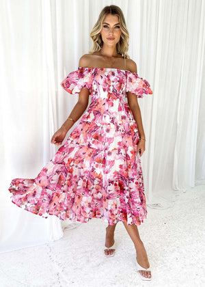 European spring and summer new trendy one - shoulder printed puffy dress bubble sleeve dress - Negative Apparel