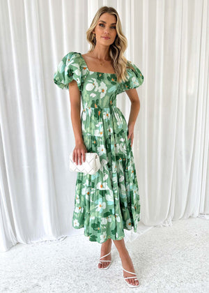 European spring and summer new trendy one - shoulder printed puffy dress bubble sleeve dress - Negative Apparel