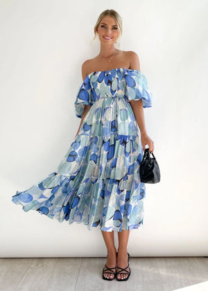 European spring and summer new trendy one - shoulder printed puffy dress bubble sleeve dress - Negative Apparel