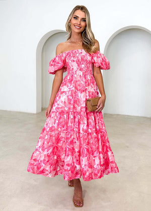 European spring and summer new trendy one - shoulder printed puffy dress bubble sleeve dress - Negative Apparel