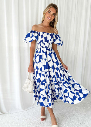 European spring and summer new trendy one - shoulder printed puffy dress bubble sleeve dress - Negative Apparel