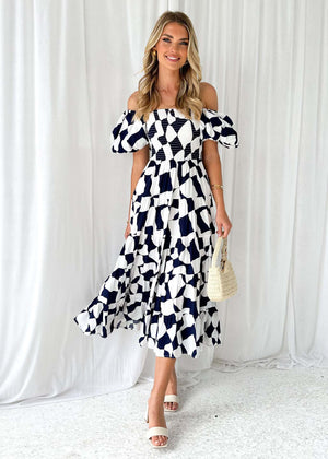 European spring and summer new trendy one - shoulder printed puffy dress bubble sleeve dress - Negative Apparel