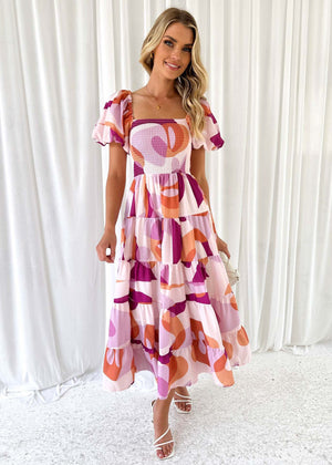 European spring and summer new trendy one - shoulder printed puffy dress bubble sleeve dress - Negative Apparel