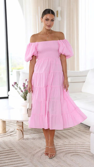 European spring and summer new trendy one - shoulder printed puffy dress bubble sleeve dress - Negative Apparel