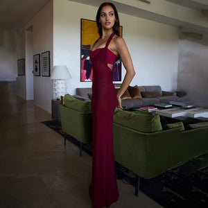 European women's halter neck slim stitching exposed backpack bodycon dress - Negative Apparel