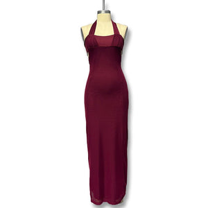 European women's halter neck slim stitching exposed backpack bodycon dress - Negative Apparel